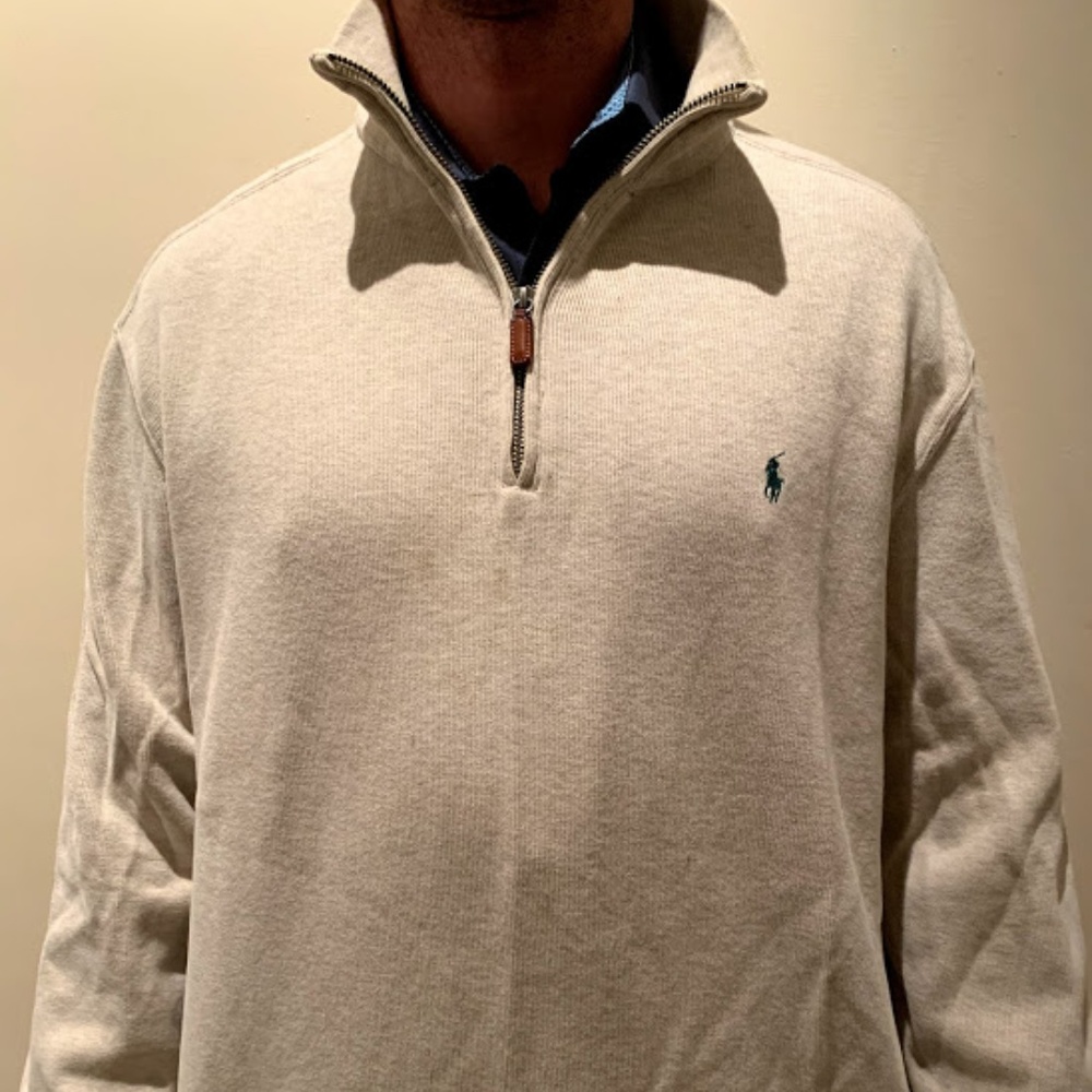 Large Beige / Tan Polo Half Zip Sweater / Jacket